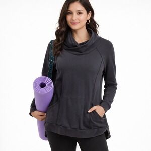 Athleta Mindset Sweatshirt L Dark Gray Cowl Neck Thumbhole Pullover Yoga Travel